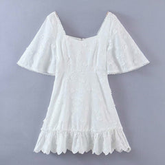 Fancy A Spritz Square Neck Mini Dress in White Embroidery