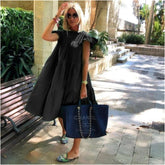 Women Dresses 2023 Summer Shrimp Print Loose Casual Swing Dress Butterfly Short Sleeve Midi Holiday Dress Beach Boho Female Robe