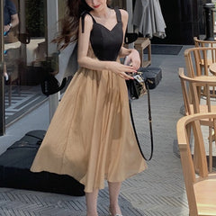 2023 Summer Vintage Strap Dress Women Sleeveless Design One Piece Dress Korean Fahion Bandage Beach Party Midi Dresses Female