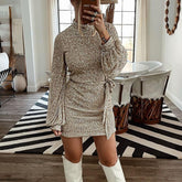 Autumn Winter Elegant Solid Sequin Party Dress Women Casual Long Sleeve A-Line Dress Lady Fashion Shiny Loose Mini Dress Vestido