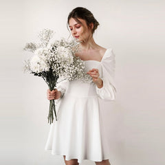 Square Collar Lantern Sleeve Backless Casual Dresses Autumn Sweet Loose Comfort A-Line Mini Dresses For Women