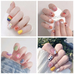 Full Cover Wraps Nail Polish Stickers Strips Plain Nail Art Decorations Heart Designs Glitter Powder Manicure Tips