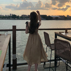 2023 Summer Vintage Strap Dress Women Sleeveless Design One Piece Dress Korean Fahion Bandage Beach Party Midi Dresses Female
