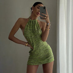 Halter Sexy Backless Mini Dresses Bodycon Skinny Club Party Sleeveless Knitted Dress Fall Streetwear Beach Holiday