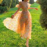 Summer Floral Design Elegant Midi Dress
