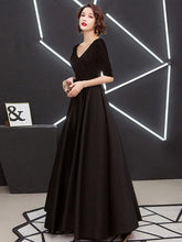 V-neck Bow Waist A-line Satin Evening Dress