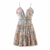 Foridol Ruffle V Neck Chiffon Dress Backless Women Summer Purple Short Mini Beach Dress Sleeveless Lace Up Pink Dress Vestidos