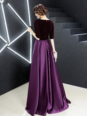 V-neck Bow Waist A-line Satin Evening Dress