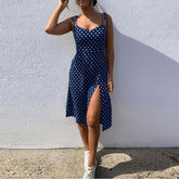Dresses 2023 Sundress Summer Women Causal Polka Dot Sleeveless High Pleated elastic waist V-Neck Beach Dress Vestidos De Verano