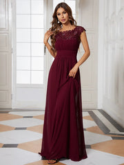 Elegant Evening Dresses O-Neck Sleeveless A-LINE Lace Floor-Length Gown 2023 Ever pretty of Burgundy Simple Prom Dress Women
