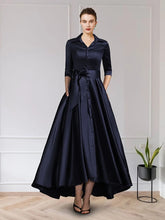 Hoobd On Sale Charming Dark Navy Mother of the Bride Dresses with 3/4 Sleeves V Neck Bow Belt Wedding Party Dresses High Low 2023