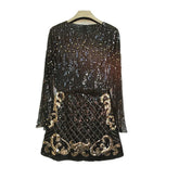 Birthday Party Korean New Women's Fashion Heavy Craft Nail Bead Long Sleeve Sequin Shirt With Buttocks And Skirt 2pcs Set