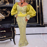 Hoobd2 Piece Sets African Dresses For Women Bodycon Mermaid Sexy Maxi Dress Elegant Wedding Gowns Ankara Long Dress New Robes