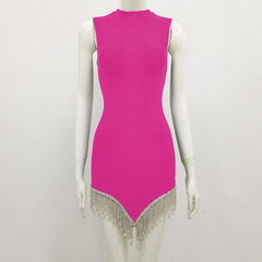 Party Dresses For Women Outfits Winter New Women'S Sleeveless O-Neck Diamond Tassel Bandage Dresses Bodycon Elegant Sexy Evening Mini Dress