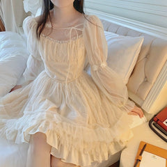 Hoobd Lolita Kawaii Dress Women Casual Long Sleeve Vintage Y2k Mini Dress Female Japanese Style One Piece Dress Korean Autumn