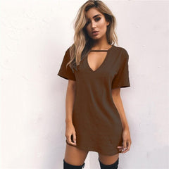 Deep V Neck Sexy Summer Dress Women Solid Color Hanging neck hollow White Mini Dress Pleated Party Dress