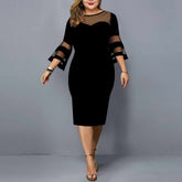 Women Evening Party Dresses 2023 New Elegant Mesh Sleeve Casual Dress Black Women Clothing 5XL