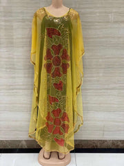 New Style African Women's Clothing Dashiki Abaya Fashion Gauze Fabric Sequins Bat Sleeve Loose Dress Free Size Single Piece