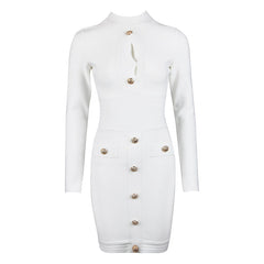 2023 New Summer Women V Neck Bandage Dress Red Sexy Long Sleeve Button Bodycon Club Celebrity Elegant Evening Mini Party Dresses