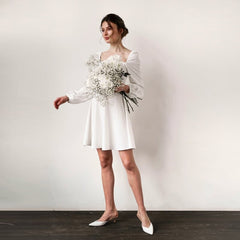 Square Collar Lantern Sleeve Backless Casual Dresses Autumn Sweet Loose Comfort A-Line Mini Dresses For Women