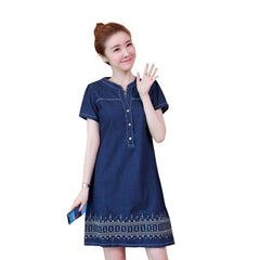Denim Dress for Women 2023 New Summer Casual Jeans Dress Embroidery With Button Sexy Denim Mini Dress Vestidos 5XL R96