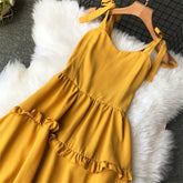 V-neck High Waist Solid Vintage Dress