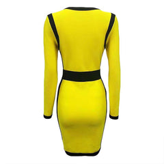 Front Zippers Sexy V Neck Women Bandage Dress Patchwork Bodycon Mini Dresses Celebrity Party Club Sexy Full Sleeve Vestidos