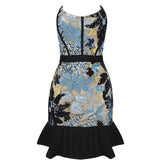 High Quality Celebrity Blue Print Strapless Pencil Bandage Dress Elegant Club Party Dress Vestidos