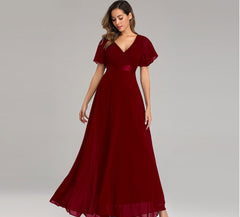 Evening Dresses Elegant V-Neck Ruffles Chiffon Formal Evening Gown Robe Vestidos De fiesta Dress for Wedding Party