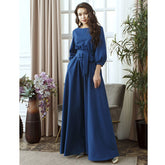 Casual O-Neck Belt A-Line Long Dress Autumn Lantern Sleeve High Waist Elegant Party Floor-Length Dresses For Women