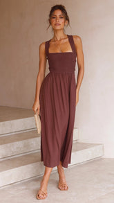 Hoobd Women Cross Bandage Midi Dress Summer New Sexy Backless Solid Color Bow Casual High Waist Black Stretchy Party Holiday Vestidos