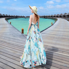 2023 New Women long Dress Sexy Deep V Neck Casual Party Dress Backless Sleeveless Dresses Vacation Wear Beach Boho Dress
