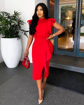 African Red Dress For Women New Style Office Fashion Summer Sundresses Elegant Sleeveless Plus Size Clothing Vestidos