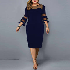 Women Evening Party Dresses 2023 New Elegant Mesh Sleeve Casual Dress Black Women Clothing 5XL