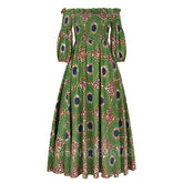African National Print Party Dress Women Casual Sexy Slash-neck Lady Maxi Dress New Vintage Long-sleeved Loose Elegant Dress