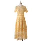 Yellow Hollow Out Lace Party Dress