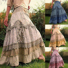 Renaissance Medieval Costume Women Princess Cosplay Halloween Dress Vintage Lace Big Swing Skirts Elegant Hight Waist Middle Age