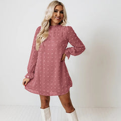 Woman Clothes Long Sleeve Solid Dress Fashion Dot Pom Pom Dress New Loose Casual Dress Vestidos Elegant A Line Lady Dress