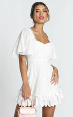 Fancy A Spritz Square Neck Mini Dress in White Embroidery