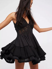 Sexy Backless Dress Women Sunmmer Sleeveless Women Dress Solid Lace Patchwork Elegant Party Dress Women Bandage Beach Dress