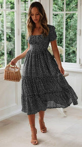 Vestidos Vintage Vintage Print Puff Sleeve summer Beach sweet dress