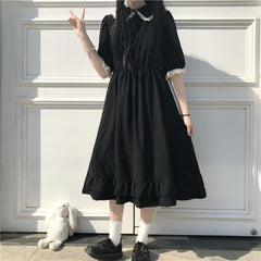 Oversize Dress Women Lace Cute Summer Simple Solid Leisure Korean Style Sweet Ladies Fashion All-match Preppy Comfortable Loose