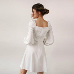 Square Collar Lantern Sleeve Backless Casual Dresses Autumn Sweet Loose Comfort A-Line Mini Dresses For Women