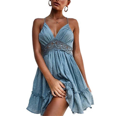 Sexy Backless Dress Women Sunmmer Sleeveless Women Dress Solid Lace Patchwork Elegant Party Dress Women Bandage Beach Dress