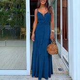 V Neck Button White Beach Dress