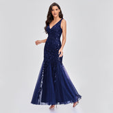 Sleeveless V-neck Tulle Sequins Cocktail Dress