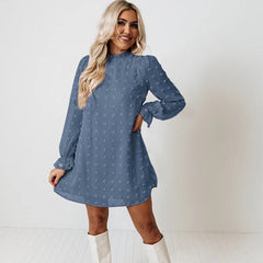 Woman Clothes Long Sleeve Solid Dress Fashion Dot Pom Pom Dress New Loose Casual Dress Vestidos Elegant A Line Lady Dress