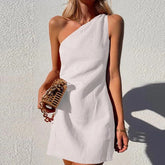 Autumn Ladies Party Dresses Sexy Oblique Shoulder Backless Slim Short Dress Women Summer Solid Temperament Commute Dress Vestido