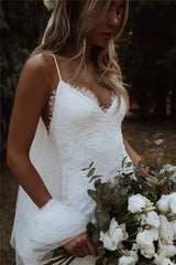 Boho Mermaid Wedding Dresses Spaghetti Straps Lace Backless Beach Sexy V-Neck Bohemian Bridal Gowns Elegant Vestidos De Noiva