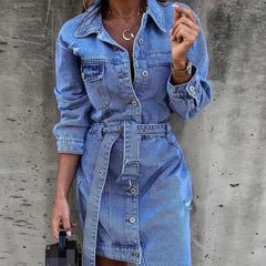 Hoobd Blue On-trend Multi Pocket Denim Mini Dress